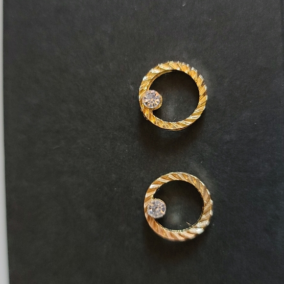 Gold Circle Rhinestone Earrings - Picture 1 of 4
